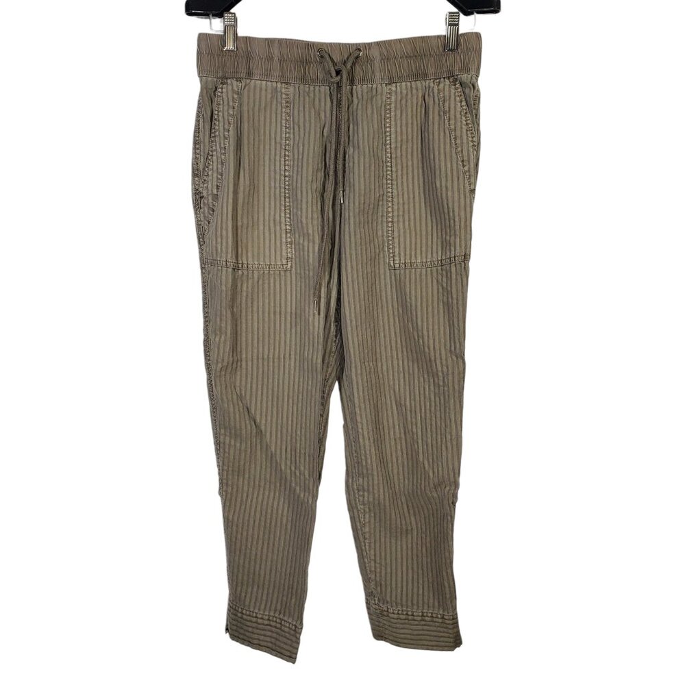 James Perse Utility Pants Women's 1/S Striped Capri Cotton Lyocell Pull-On
